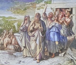 Biblical story, Noah leaves the ark, digitally enhanced reproduction of a wood engraving by Julius