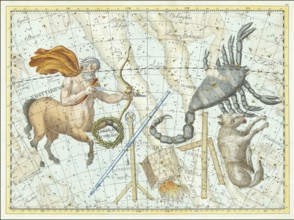 Zodiac sign, constellation, star chart, universe, astrology, horoscope, after Johann Elert Bode (19