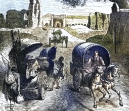 Roman vehicles on Roman roads, 3rd century BC, digital reproduction of a historical model