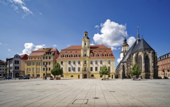 Baroque town hall, Protestant late Gothic St. Mary's Church, town church, and Mohren Pharmacy,
