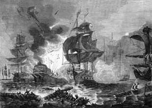 The Battle of the Nile, a major naval battle between the British and French fleets in the Bay of