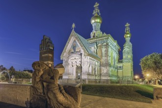 Russian Chapel Mathildenhöhe illuminated Darmstadt Germany