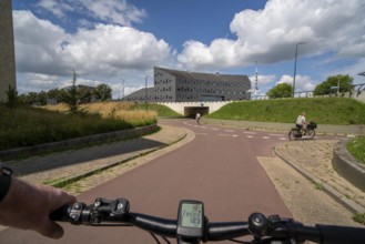 Roundabout in the Dutch city of Houten, the lanes for cars and bicycles are separated, the cycle