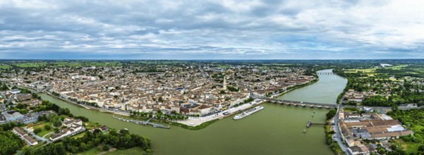 Panorama of Libourne from a drone, Gironde, Nouvelle-Aquitaine, Saint-Emilion and Pomerol,