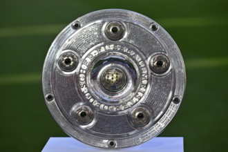 Bundesliga Meisterschale, trophy, cup, on podium, Allianz Arena, Munich, Bavaria, Germany