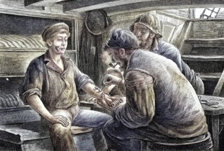 Tattoo of a young sailor, original drawing by Schildt, Germany, illustration, published 1890,