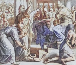 Biblical story, Aaron's staff is transformed into a snake, digitally enhanced reproduction of a