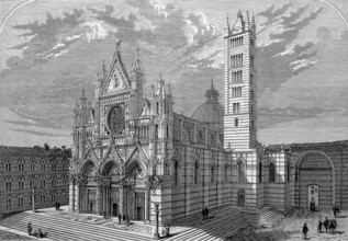 The cathedral in Siena in 1800, Tuscany, Italy, Historical, digitally restored reproduction of a