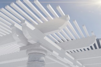 Detail abstract of A beautiful marble and wood pergola patio cover