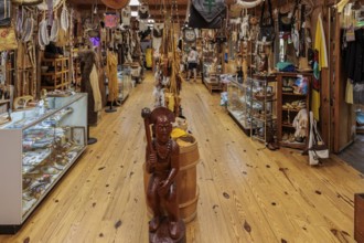 Inside of Bearmeats Indian Den arts, crafts and souvenir shop in Cherokee, North Carolina