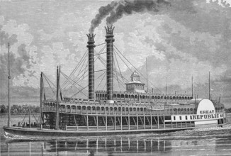 The Great Republic a paddle steamer on the Mississippi River, St. Louis, Missouri, around 1870,