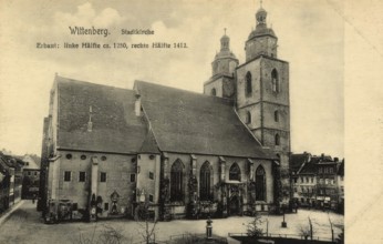 Historical postcard, picture postcard, town church of Wittenberg, Saxony-Anhalt, Germany, digitally