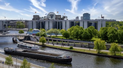 View of the Spree and Berlin's government district from the roof of the Futurium Museum, Germany