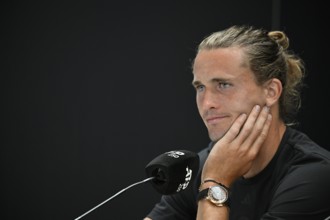 Press conference, PK, portrait, Alexander Zverev GER, thoughtful, wristwatch Jacob & Co Casino