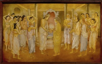 Temple of the sacred Tooth Relic or Sri Dalada Maligawa, Painted panel depicting the history of the