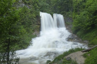 Magical waterfalls in the Weißbachtal valley near Inzell after heavy rain