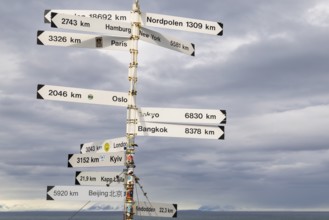 Distance signs, Longyearbyen, Spitsbergen, Svalbard