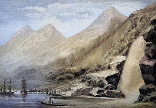 The track for the transport of iron through Alesund in Norway, illustration, published 1890,
