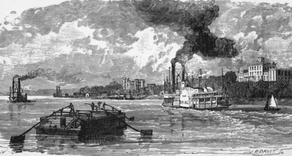 Baton Rouge, from the Mississippi River, Louisiana, around 1870, America, digital reproduction of a