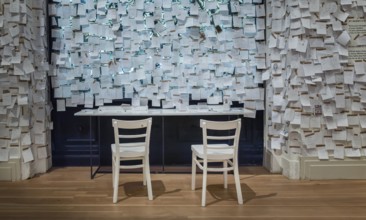 Gropius Bau Berlin, interior view, room with countless post it at the end of an exhibition, Berlin,