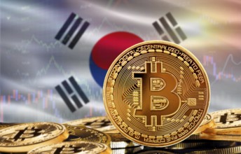 Investors in cryptocurrency and Blockchain Technology in South Korea, Concept. Bitcoin with South