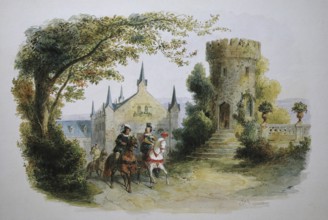 In the park of Rosenau Castle, 1845, Coburg, Upper Franconia, Bavaria, Germany, Historical,