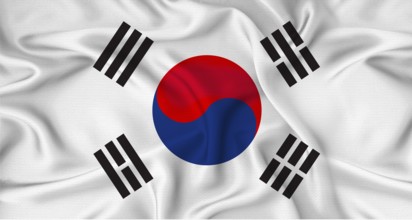 Realistic South Korea flag waving. Close up of flag of South Korea with cloth texture
