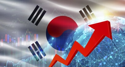 Global financial growth with South Korea flag. Financial growth with South Korea flag on economic