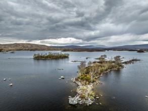 Rannoch Moor from a drone over Loch Ba and Loch of the Armpit, A82 Highland Way, Argyll and Bute,