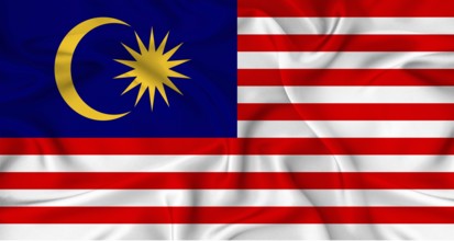 Realistic Malaysia flag waving. Close up of flag of Malaysia with cloth texture