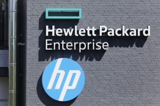 Hewlett Packard Enterprise, HPE, logo on building, information technology company, Ratingen, North