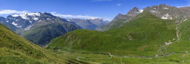 Panoramic view of ascent to descent to Col de l'Iseran Iseran pass Iseran, departmental road D902,