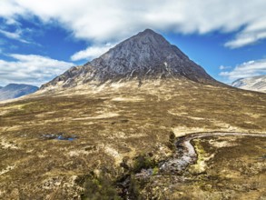 The Buachaille Mountain and Moors over Glen Etive Valley from a drone, Buachaille Etive Mòr, The
