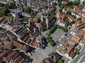 Aerial view of the historic old town of Esslingen am Neckar with the town church of St Dionys,