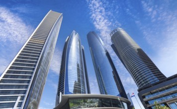 UAE, United Arab Emirates, Abu Dhabi downtown panorama and financial center skyline