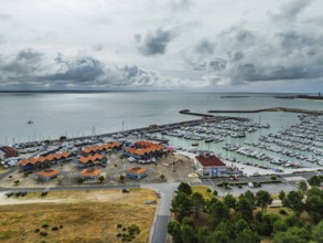 Marina in Le Verdon-sur-Mer from a drone, Nouvelle-Aquitaine, Gironde, France, EuropeLe