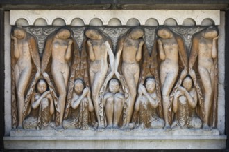 Stone relief by Bernhard Hoetger entitled Sleep, allegorical relief, Platanenhain, Mathildenhöhe,