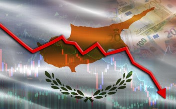 Chipre financial fall on economy market. Chipre financial crisis on economic graph