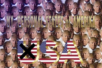 Symbolic image, Trump as owner of the USA, no more United States, democracy versus autocracy,