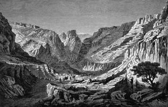 Wadi Egeri in the northern Tassili N'Ajjer Mountains in the Sahara Desert, sandstone mountains,