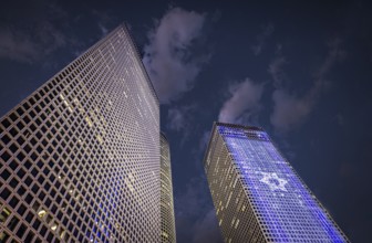Israel, Tel Aviv financial business district skyline with shopping malls and high tech offices