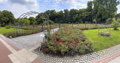 Entrance to the Rose Garden in Grugapark Essen, Essen, North Rhine-Westphalia, Germany