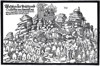 Destruction of Waldsteinburg in 1523, also called Red Castle, on the Großer Waldstein in the