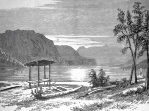 Boat dock at Shuswap Lake is a lake in south-central British Columbia in Canada in 1883, Historic,