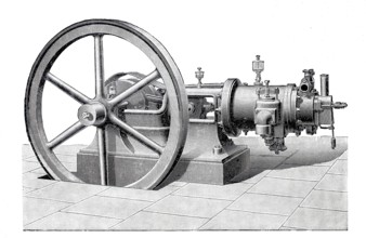 Horizontal petrol engine, designed by J.M. Grob & Co. from Leipzig, around 1886, historical,