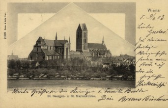 Historical postcard, picture postcard, St Mary's Church in Wismar, Mecklenburg-Western Pomerania,
