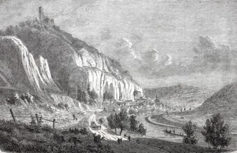 Randeck Castle and the village of Neuessing in the Altmühl Valley around 1870, Kelheim district,