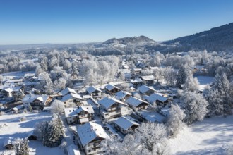 Bad Heilbrunn, winter, aerial view, Upper Bavaria, Bavaria, Germany