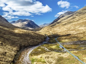 Mountains and Moors over Glen Etive Valley from a drone, Buachaille Etive Mòr, The Buachaille,
