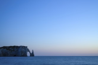 Rock arch Falaise or Porte d'Aval and rock needle Aiguille, Étretat, sea, steep coast, cliffs,